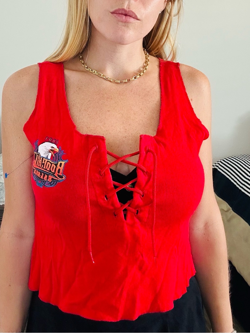 Red Lace-Up Sleeveless Crop Top